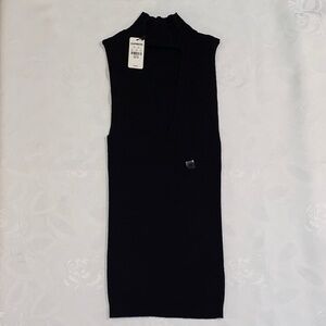NWT—Express Black Ribbed Sleeveless Mock Neck Top with Deep V